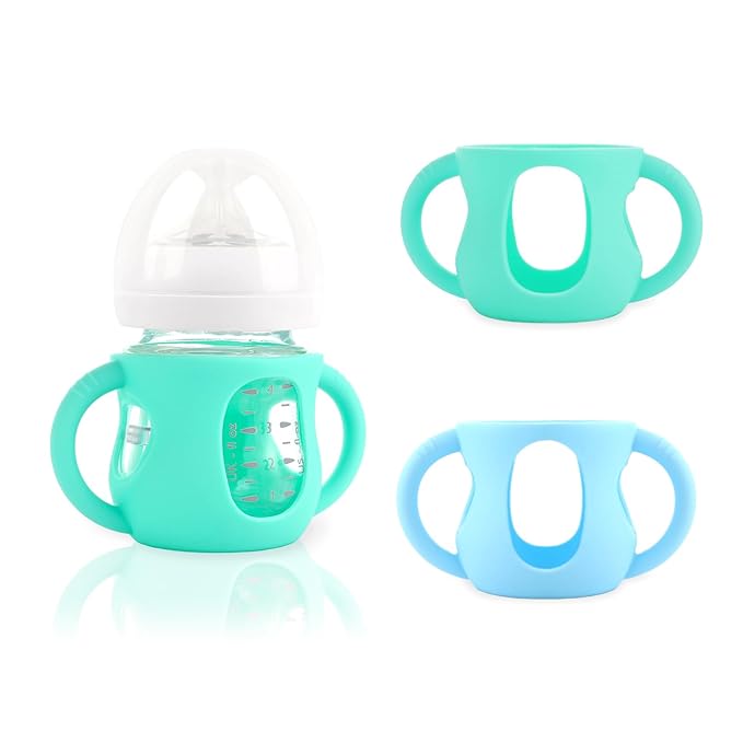 2-Pack Silicone Sleeves for Philips Avent Glass Bottles, BPA-Free Drop-Resistant Baby Bottle Sleeves with Handles, Compatible with Philips Avent Natural Glass Baby Bottles (4 oz)