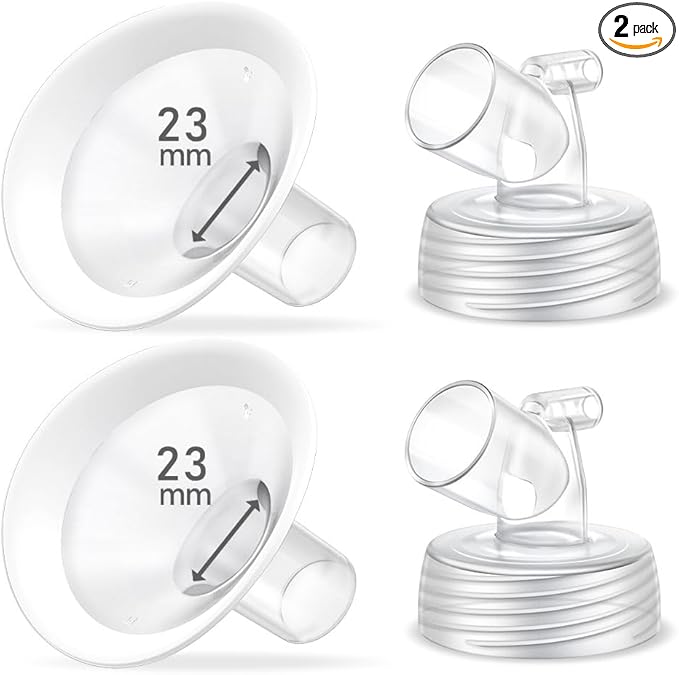 2 Packs 23mm Flange Set, Updated Soft Rim Shield and Wide Mouth Base Connector Pump Parts for Spectra S2 Spectra S1 9 Plus Breastpumps Accessories, 106 Degree Wider Opening Angel