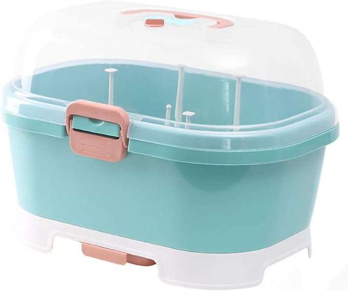 Baby Bottle Organizer for Storage, Baby Bottle Storage Large Capacity with Lid Cover Anti-Dust Protection and Cutlery Storage Drying Rack Portable Large Capacity Bottle Organizer(Green)