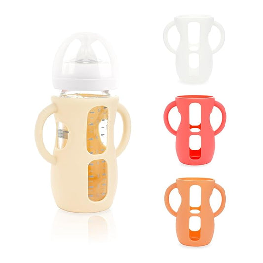 4-Pack Silicone Sleeves for Philips Avent Glass Bottles, BPA-Free Drop-Resistant Baby Bottle Sleeves with Handles, Compatible with Philips Avent Natural Glass Baby Bottles (8 oz)