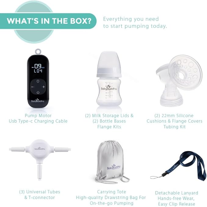 BabyBuddha Breast Pump 2.0, Wearable Electric Breastfeeding Pump with Soft Stimulation Mode, Portable, Hands-Free Milk Extractor, Hospital Grade, 3 Modes, 21 Suction Levels, 22 to 24mm Flange