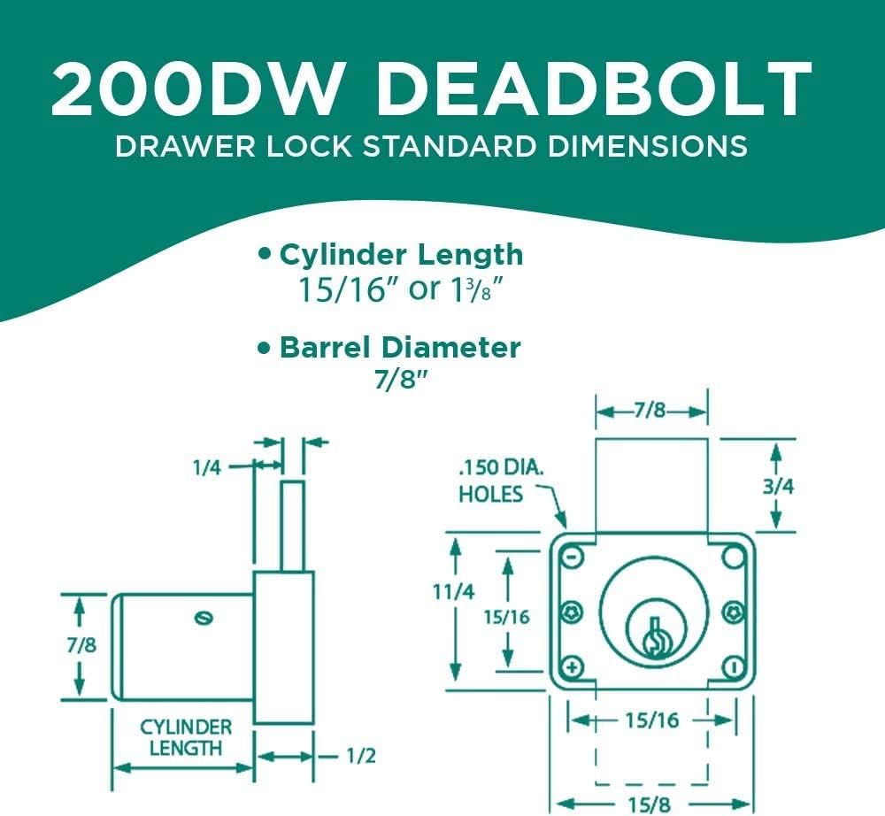 200DW Deadbolt Lock | 1-3/8" Chrome Key Lock US26D | NATL KA101 Easily Rekeyable Drawer Lock, Keyed Alike | Grade 1 Drawer Locks | Vertical Deadbolt Lock | Door Lock for Drawers