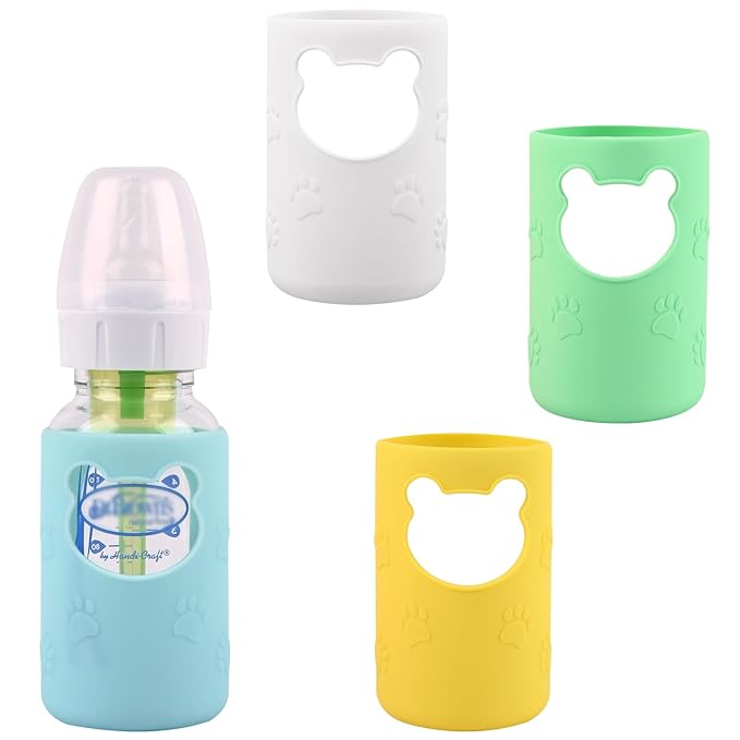 4 Pack Silicone Sleeves for Dr Brown's Glass Baby Bottles, Anti Breakage Baby Bottle Holder, Compatible Dr. Brown's Natural Narrow Glass Baby Bottles 4 oz, BPA Free (White+Blue+Green+Yellow)