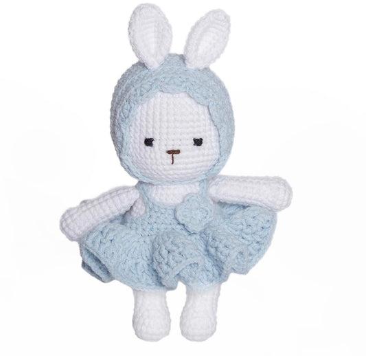 Handmade Knit Bunny Dolls,Baby rattle toy,Baby Sensory Toys,Baby Soothing Toys,Handmade Knit Toys,Gifts for Boys and Girls (Blue)