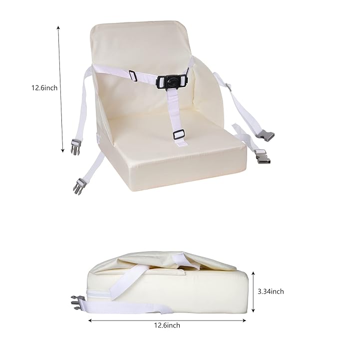 Toddler Booster Seat for Dining Table, Booster Seat for Table, 12.6x3.34 Inch Portable High Chair for Travel, HOSEASCA Compact Lightweight Travel Booster Seat with Adjustable Straps for Baby(Beige)