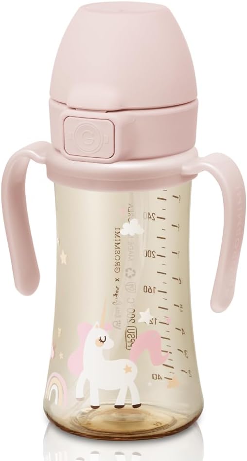 GROSMIMI Flip Top Spill Proof Sippy Cup, PPSU, BPA Free, 10 oz, Stage 2 Straw for Toddlers (Unicorn)