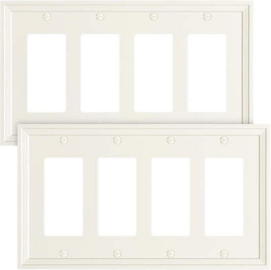 2-Pack Quad Decorator Outlet Cover Plate, Light Almond Modern Decorative Switch Plates and Outlet Covers, Natural Bamboo Fiber Wall Plates for Electrical Outlets