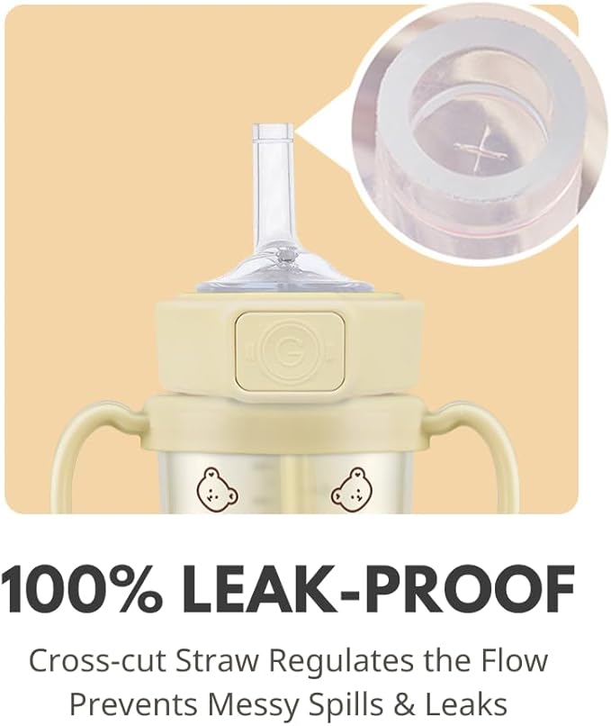 GROSMIMI Flip Top Spill Proof Sippy Cup, PPSU, BPA Free, 10 oz, Stage 2 Straw for Toddlers (Bear)