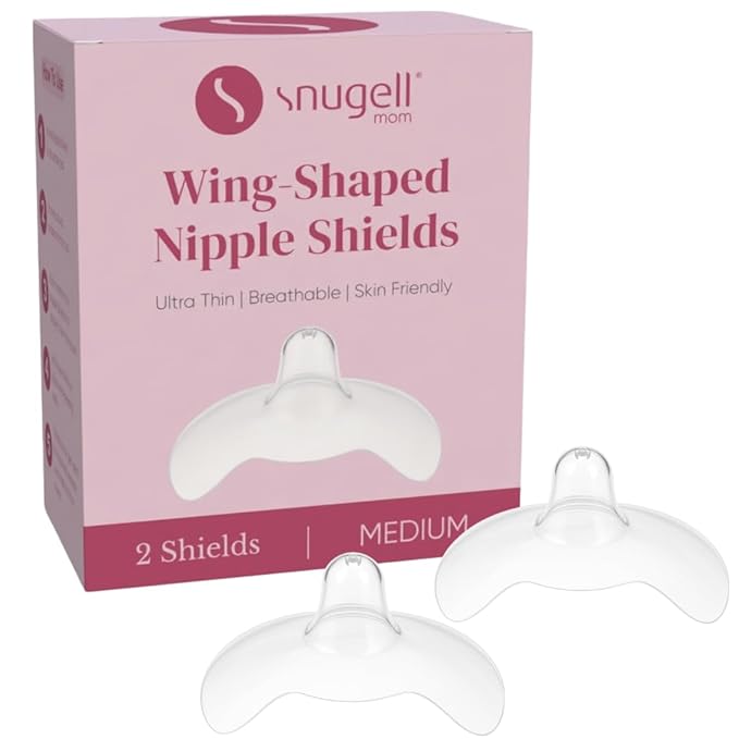 Snugell Wing-Shaped Nipple Shields| Ultra-Thin Silicone Shields for Nursing | 2-Pack with Protective Case | Designed for Use with Flat or Inverted Nipples (Medium)