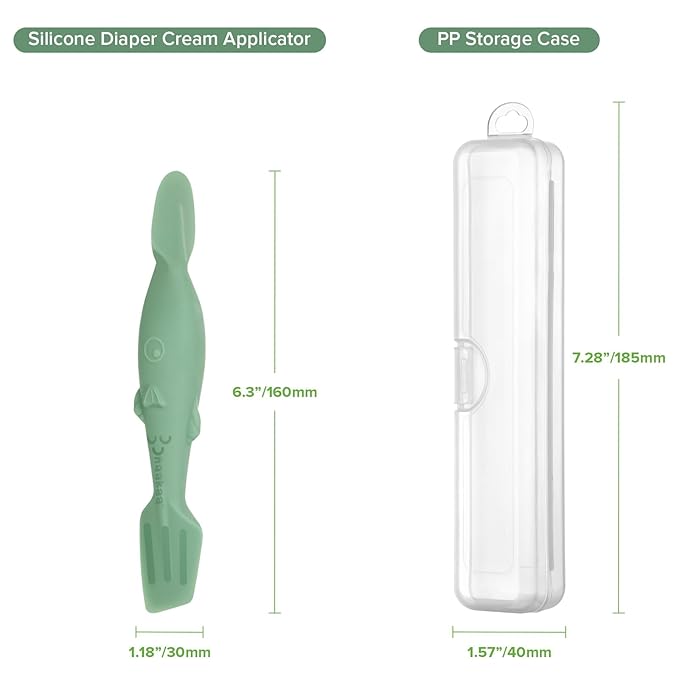 haakaa Baby Diaper Cream Spatula, Mess-free Silicone Diaper Rash Cream Applicator with Carrying Case, Diaper Cream Brush for Baby, Pea Green