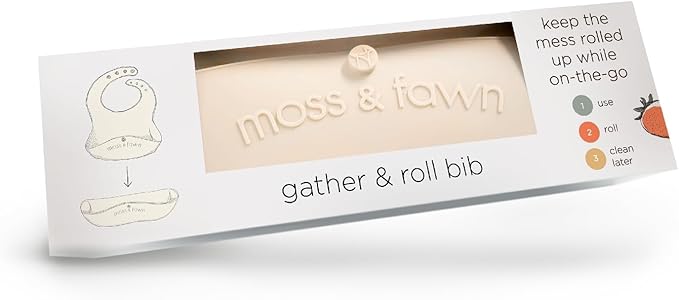 Moss and Fawn Gather & Roll Bib - Washable Waterproof Silicone Baby Feeding Bib - BPA, Lead, & PVC-Free