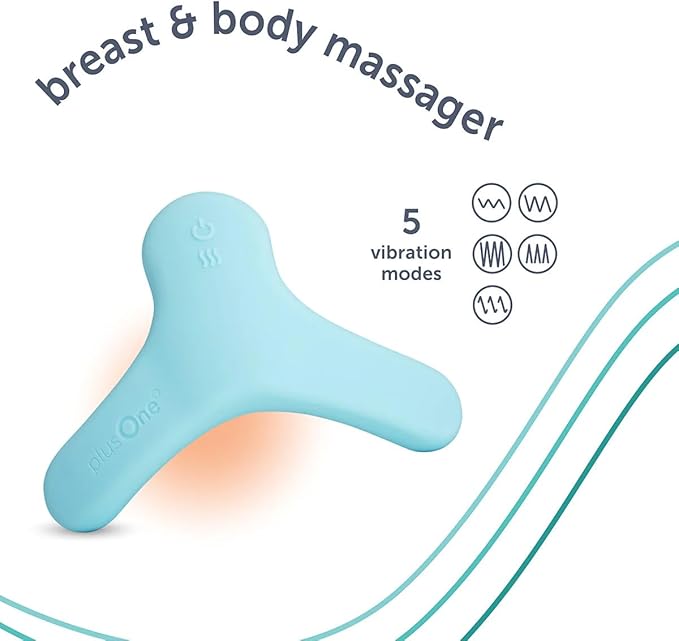 plusOne Breast & Body Massager for Breastfeeding, Nursing, Pumping, Clogged Ducts, Full Body Massaging, Hands-Free with 5 Vibration and 3 Heat Settings