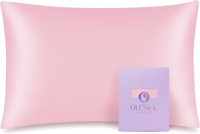OLESILK 100% Mulberry Silk Toddler Pillowcase for Hair and Skin, Both Sides 19 Momme Pure Natural Silk Travel Pillow Cases with Hidden Zipper, 13"x 18", Pink