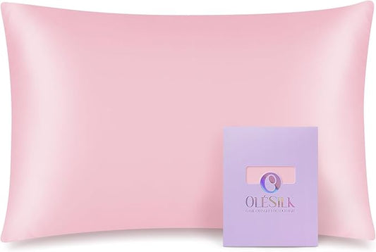 OLESILK 100% Mulberry Silk Toddler Pillowcase for Hair and Skin, Both Sides 19 Momme Pure Natural Silk Travel Pillow Cases with Hidden Zipper, 13"x 18", Pink