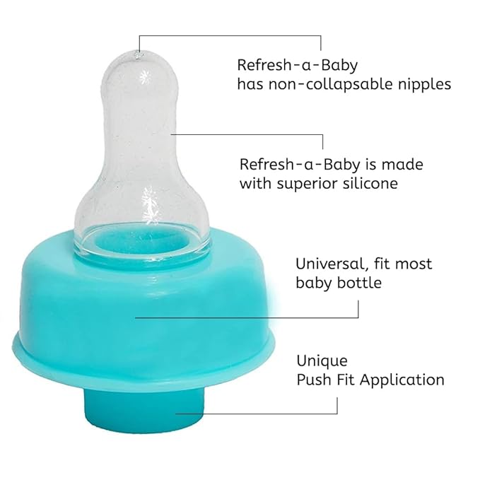 Refresh-a-Baby Reusable Bottle Top Nipple Adapter – Instantly Convert Any Bottle into a Sippy with Soft Silicone Nipples – Ideal for On-The-Go Feeding, BPA-Free, & Easy to Clean Pack of 2 (Baby Blue)