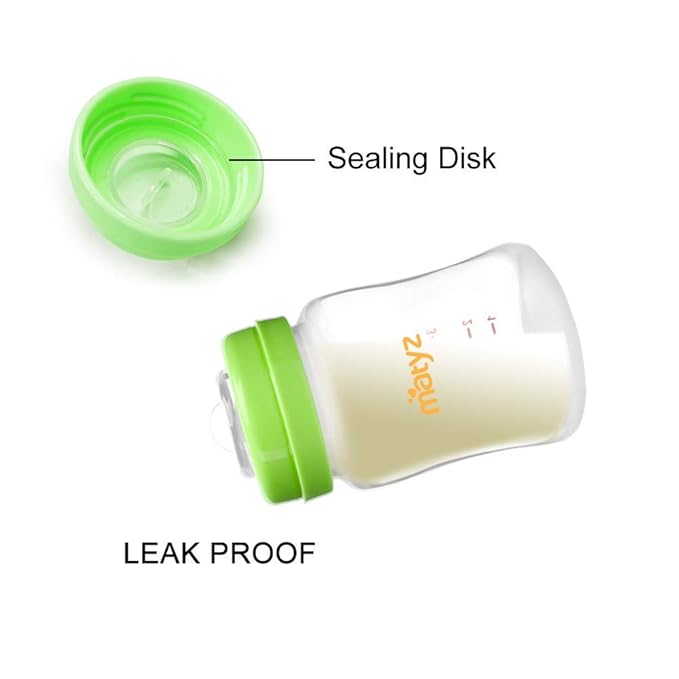 Matyz 4-PACK Breastmilk Storage Bottles With Lids (Green, 6oz Each) - Wide Mouth Breastmilk Collection Storage Bottle - Leakproof Breast Pump Bottle for Spectra Medela Philips Breast Pumps