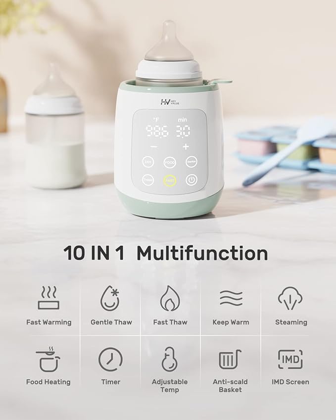 Bottle Warmer, 10-in-1 Fast Baby Bottle Warmer for Breastmilk or Formula with Timer, IMD LED Display, Accurate Temperature Control, Automatic Shut-Off, BPA-Free, Bottle Warmers for All Bottles (Green)