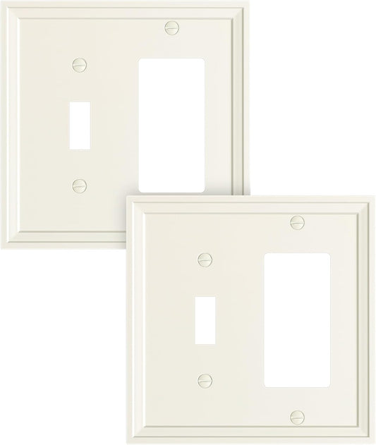 2-Pack Combo Toggle/Decorator Light Switch Cover Plate, Light Almond Modern Decorative Electrical Outlet Covers, Bamboo Fiber Wall Switch Plates and Outlet Covers