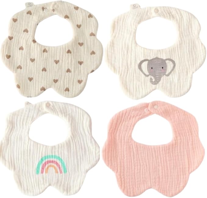 4 Pack Baby Bandana Bibs - Super Absorbent for Drooling & Teething - Soft, Flower Shape (0-24 Months)