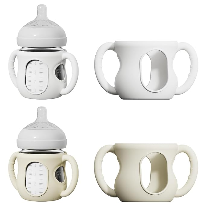 2 Pack Silicone Sleeves for Avent Natural Glass Bottles, Anti Breakage Bottle Holder with Handle, Compatible Philips Avent Glass Natural Bottle 4 oz