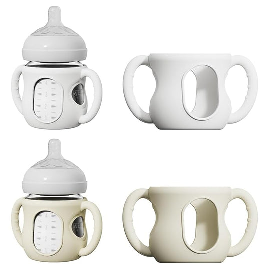 2 Pack Silicone Sleeves for Avent Natural Glass Bottles, Anti Breakage Bottle Holder with Handle, Compatible Philips Avent Glass Natural Bottle 4 oz