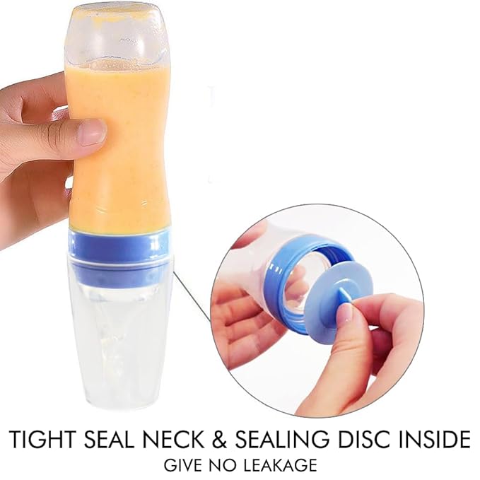 Matyz Silicone Baby Food Dispensing Spoon (Blue, 4oz / 120ml) Squeeze Feeder with Spoon - Spoon Bottle for Baby - Baby Spoon Feeder Bottle Baby Solid Food Feeder - Ideal for 4 Months+ Babies