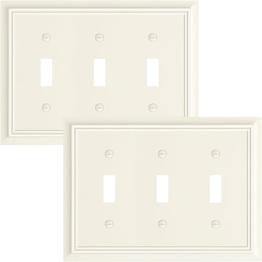 2-Pack Triple Toggle Light Switch Cover Plate, Durable Natural Bamboo Fiber Decorative Switch Plate Covers, Light Almond 3 Gang Wall Plate, Corrosion Resistant