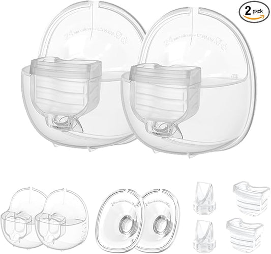 2 Set Full Milk Collector Cup Flange 24mm Compatible with S18/S21/S23 Breast Pump Replacement Accessories,Extra Duckbill Valve&Diaphragm