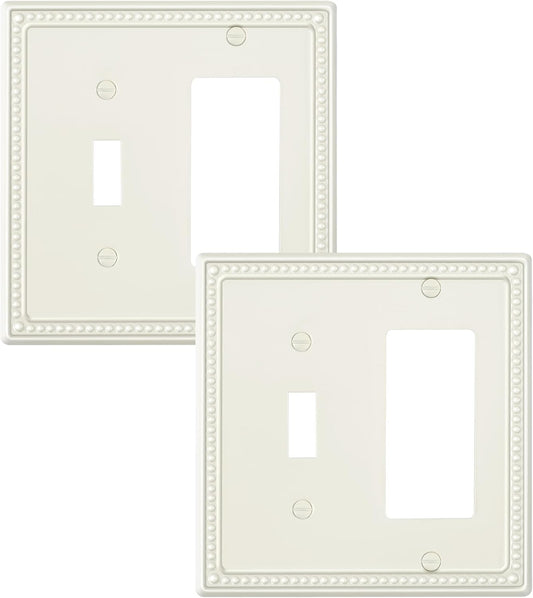 2-Pack Combo Toggle/Decorator Light Switch Cover Plate, Pearls Decorative Electrical Outlet Covers, Metal Wall Switch Plates and Outlet Covers, Light Almond