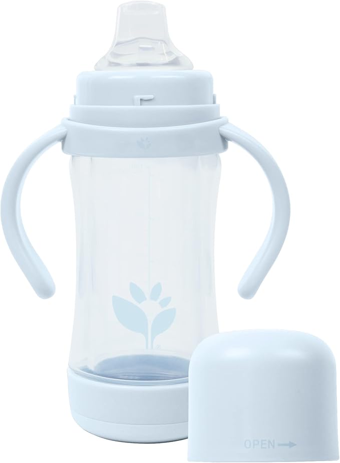 green sprouts® Glass & Sprout Ware® Sip & Straw 5oz., 6mo+, Plant-Plastic, Platinum-Cured Silicone, Dishwasher Safe, Grows with Baby, Tested for Hormones, 5oz, Light Blueberry