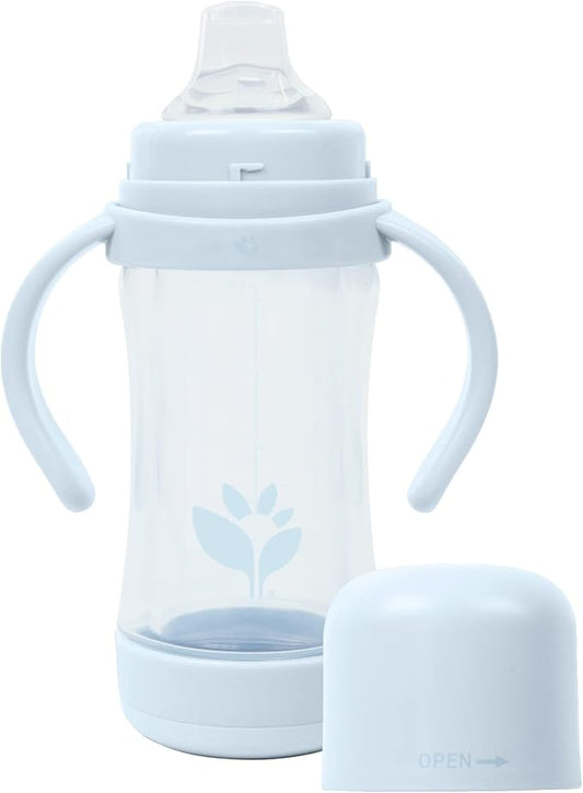 green sprouts® Glass & Sprout Ware® Sip & Straw 5oz., 6mo+, Plant-Plastic, Platinum-Cured Silicone, Dishwasher Safe, Grows with Baby, Tested for Hormones, 5oz, Light Blueberry