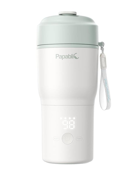 Papablic Portable Bottle Warmer for Home & Travel — 85W Fast Heating, Built-in Sterilizer, 4 Temp Settings, 6 Feeds per Charge, 3-Inch Wide Mouth, Fits Car Cup Holder