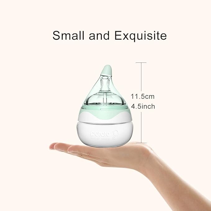 POTATO Glass Baby Bottles for Newborn Babies, Anti Colic Breastfeeding Bottle with Wide Neck, Slow Flow, 2pack, 2.5oz, Green