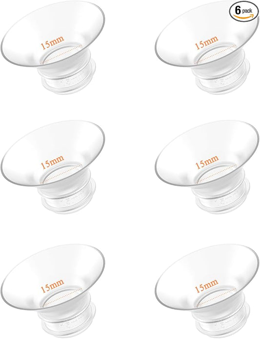 Flange Inserts 15mm 6PCS - Compatible with Momcozy M5/M6/S12 Pro/S9 Pro/V1/V2,Spectra,Medela,Elvie,Lansinoh 24mm Flange - Breast Pump Replacement Pump Parts - BPA Free Silicone,6 Pack