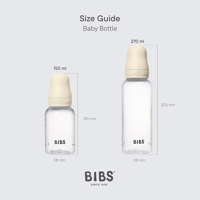 BIBS Baby Bottle 5 oz / 150 ml Silicone Nipple - Anti-Colic, BPA-Free, Round Nipple, Slow Flow, Lightweight & Easy to Clean, Suitable for Newborns 0+ Years - Ivory