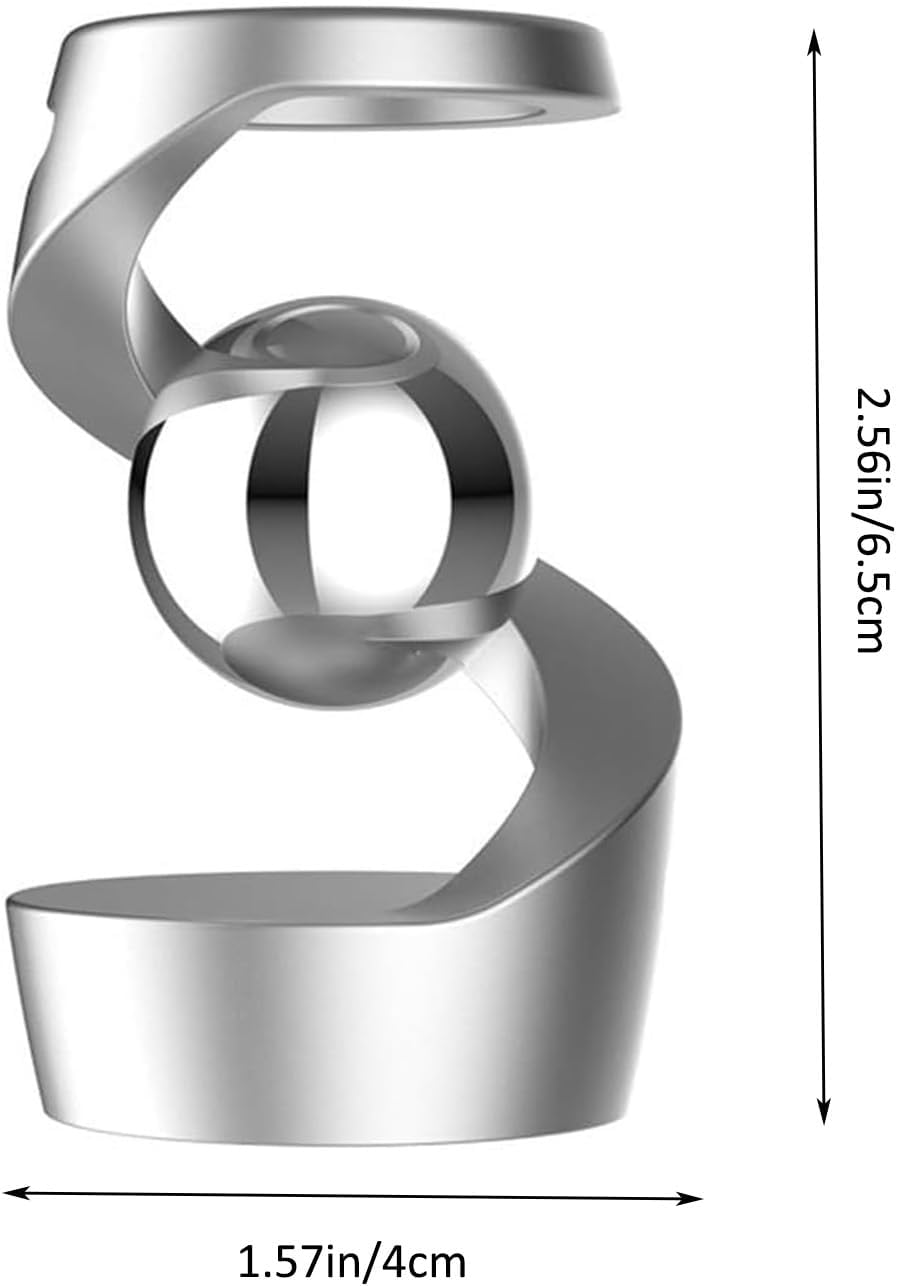 Gravity Defying Kinetic Desk Toy, Desktop Suspended Gyroscope, Executive Desk Toy Levitating Spinning Metal, Rotating Spinner with Floating Ball for Desktop Decor (Silver)