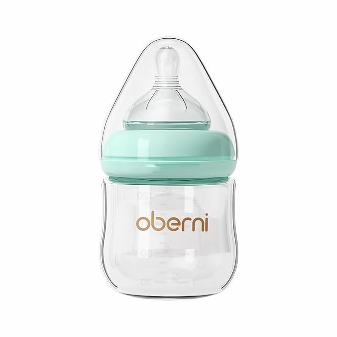 Glass Baby Bottles,Anti Colic Breastfeeding Bottle with Natural Response Nipple Size S,Wide Neck Slow Flow Baby Bottle for Baby,Newborn,Preemie 0-3 0-6 Month,BPA Free (Blue, 1 Pack, 4 Ounce)