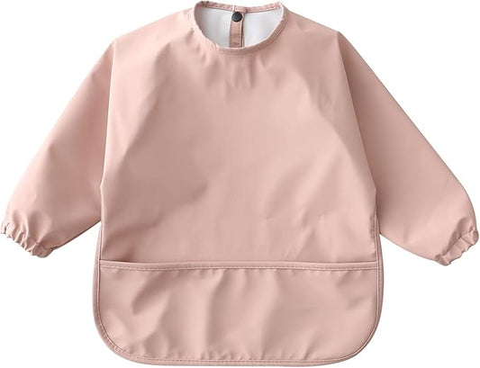 GZMM Waterproof Baby Bibs,Infant Toddler Long Sleeve Feeding Bib With Food Catcher,Wipe Clean & Washable