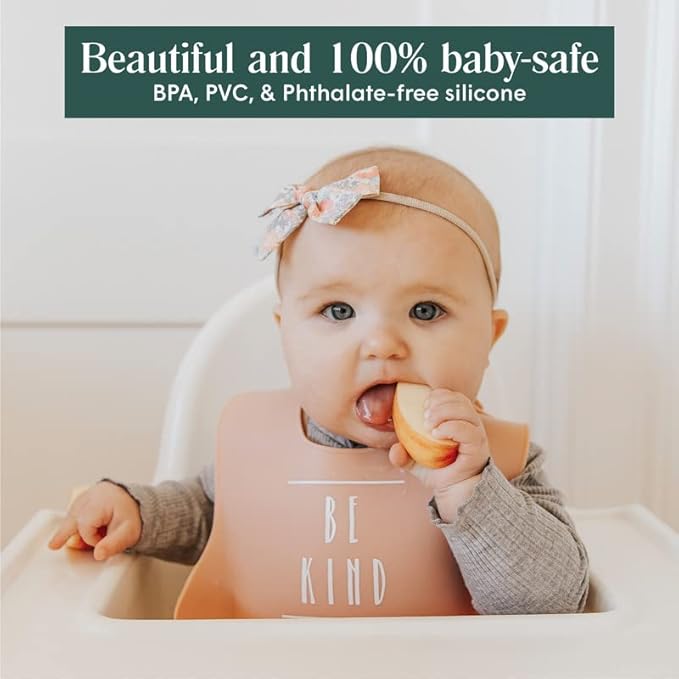 Simka Rose Silicone Baby Bibs with Food Catcher - Adjustable Soft Catch All Bib for Boys & Girls - High Chair Dining Table
