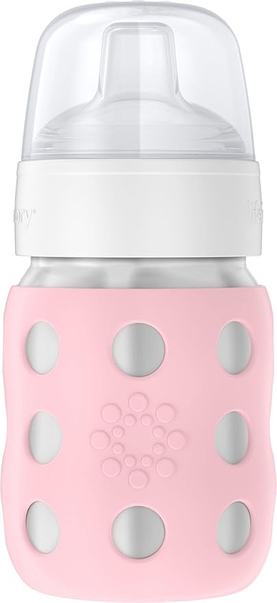 Lifefactory 8-Ounce Stainless-Steel Vacuum-Insulated Wide-Neck Baby Bottle with Sippy Nipple, Desert Rose (LS2251WDR4)