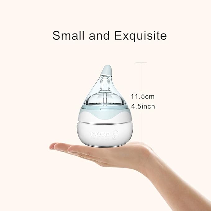 POTATO Glass Baby Bottles for Newborn Babies, Anti Colic Breastfeeding Bottle with Wide Neck, Slow Flow, 2pack, 2.5oz, Blue