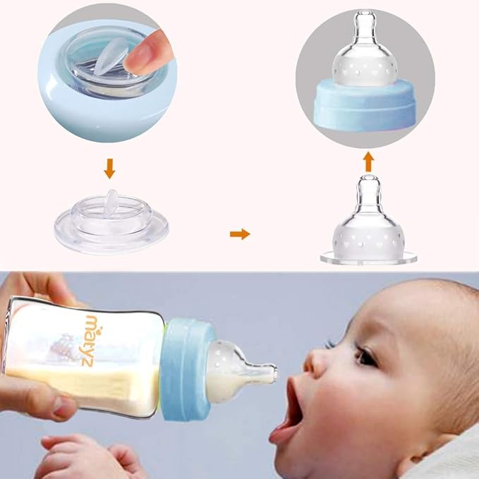 Matyz Glass Breastmilk Storage Bottles, 4 Pack, 8 oz, Sturdy Glass Bottle for Milk Freezing and Baby Feeding - Large Pumping Bottle for Philips Medela Spectra Breast Pumps - No BPA (Blue Lids)