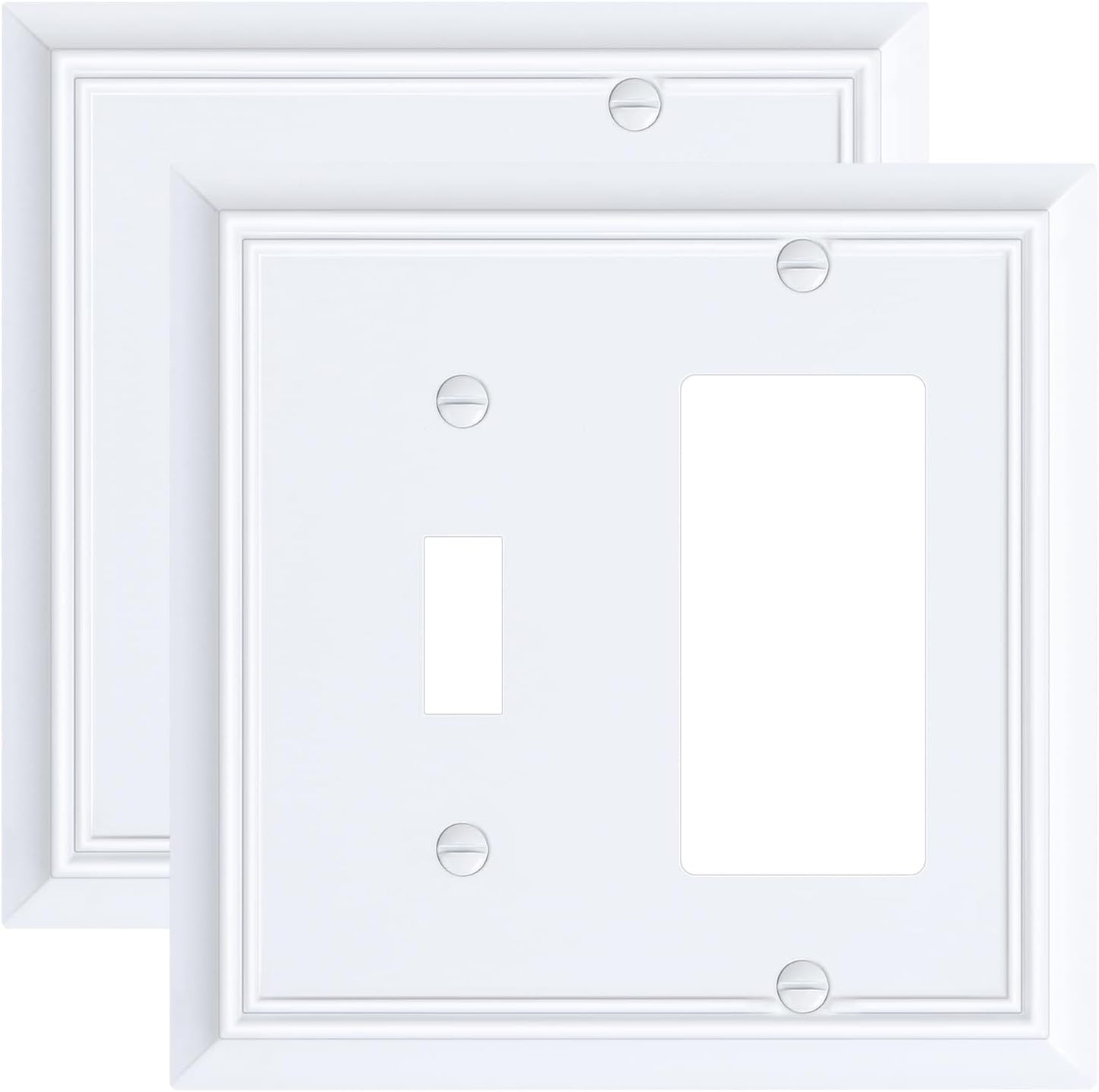 2-Pack Combo Toggle/Decorator Light Switch Cover Plate, Pure White Decorative Electrical Outlet Covers, Durable Natural Bamboo Fiber Switch Plates and Outlet Covers, Corrosion Resistant