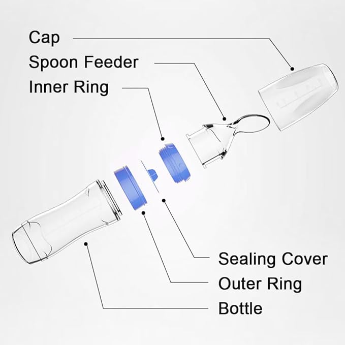 Matyz Silicone Baby Food Dispensing Spoon (Blue, 4oz / 120ml) Squeeze Feeder with Spoon - Spoon Bottle for Baby - Baby Spoon Feeder Bottle Baby Solid Food Feeder - Ideal for 4 Months+ Babies