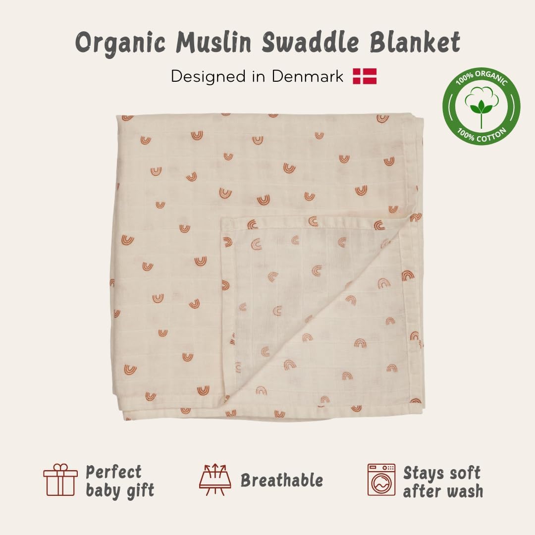 Swaddle - 100% Organic Cotton - Muslin Swaddle Blankets for Newborn, 47" x 47" (Rainbows)