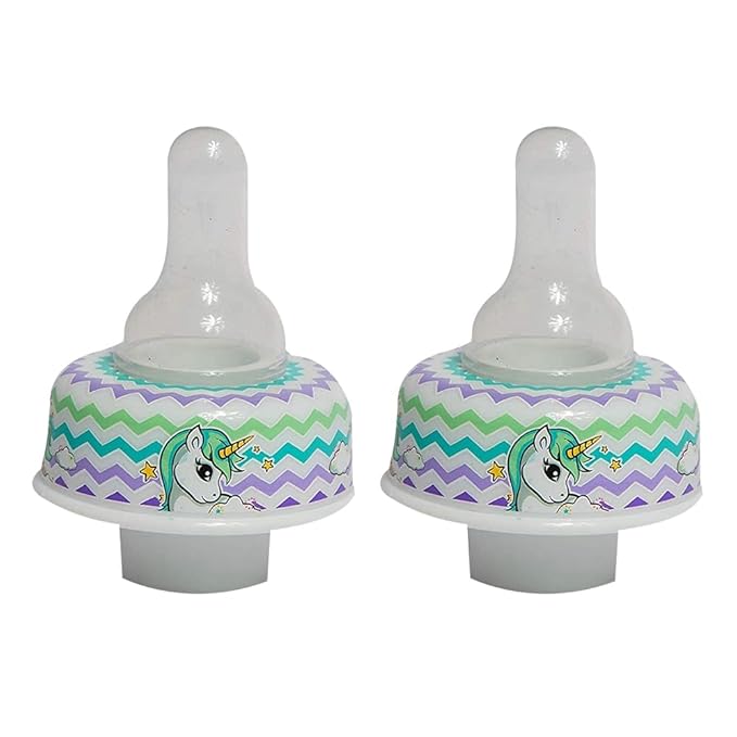 Refresh-a-Baby Reusable Bottle Top Nipple Adapter – Instantly Convert Any Bottle into a Sippy with Soft Silicone Nipples – Ideal for On-The-Go Feeding, BPA-Free, & Easy to Clean Pack of 2 (Unicorn)