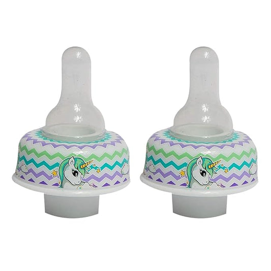 Refresh-a-Baby Reusable Bottle Top Nipple Adapter – Instantly Convert Any Bottle into a Sippy with Soft Silicone Nipples – Ideal for On-The-Go Feeding, BPA-Free, & Easy to Clean Pack of 2 (Unicorn)