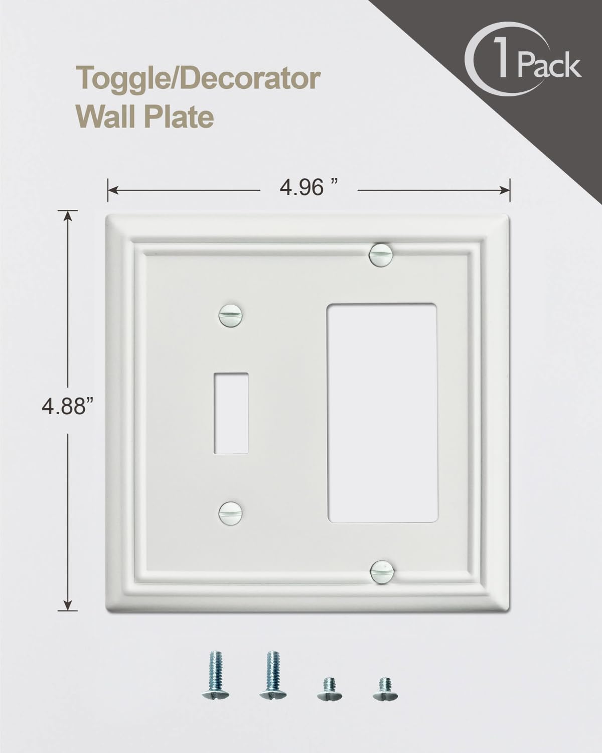 1-Pack Combination Metal Wall Plate, 1 Toggle / 1 Decorator Switch Plates and Outlet Covers, Off White Finish, 4.96''*4.88, Midsize