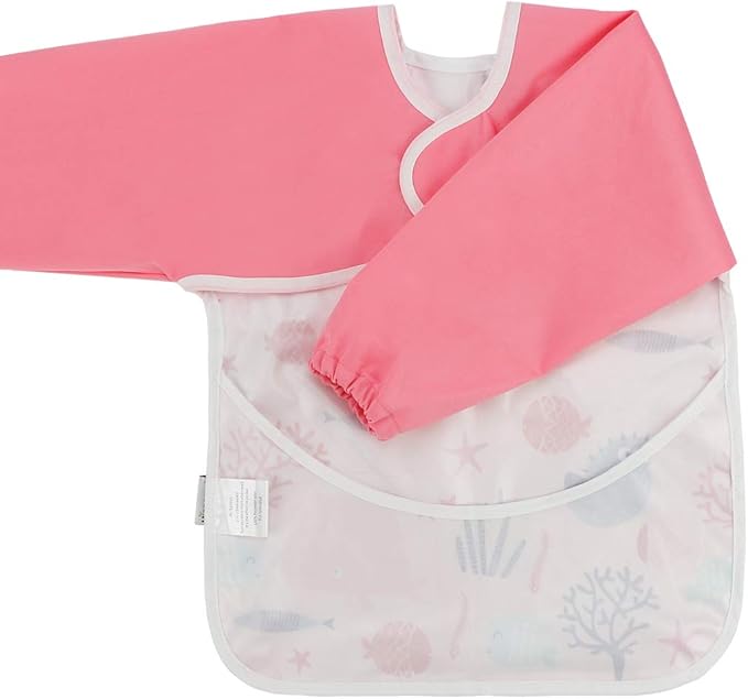Infant Toddler Baby Waterproof Sleeved Bib, Bib with Sleeves&Pocket, 6-24 Months