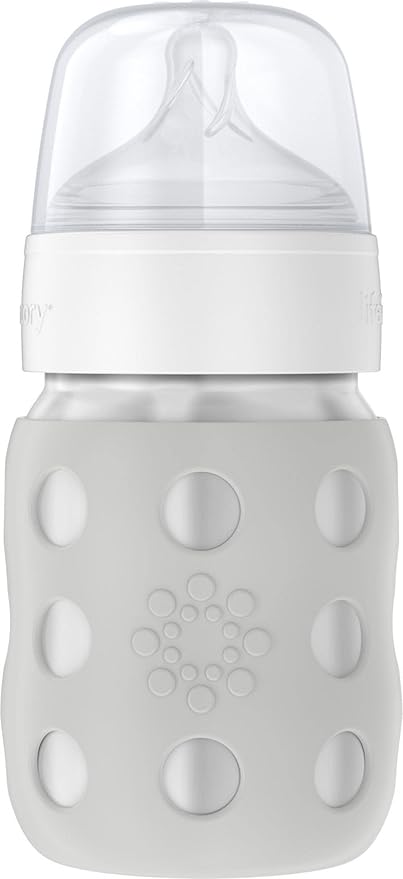 Lifefactory 8-Ounce Stainless-Steel Vacuum-Insulated Wide-Neck Baby Bottle with Stage 2 Nipple (3-6 Months) Stone Gray (LS2211WCG4)